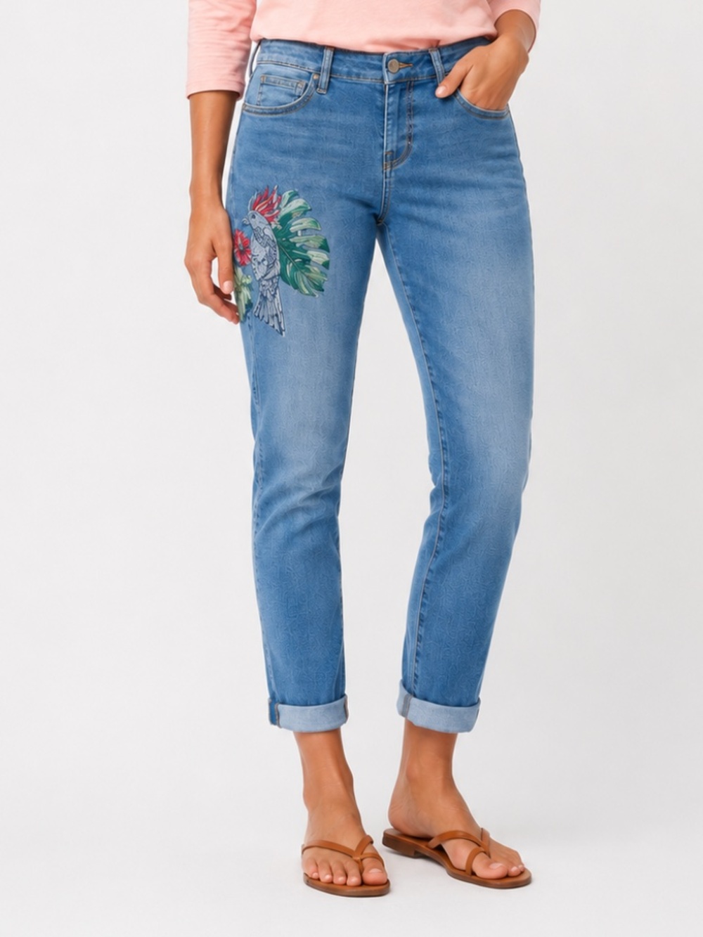ommy Bahama Slim Boyfriend Embroidered Parrot Tropical Jeans Size 27x29 Stretch